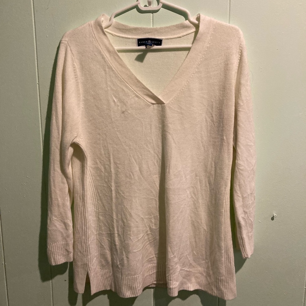 Karen Scott White V-Neck Sweater